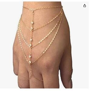 Nordstrom Pop Celebrity Chain Crystal Bracelet Slave Finger Ring Hand Harness